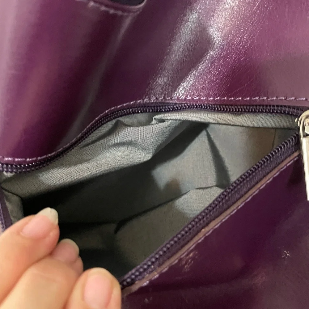 Genuine Leather Eggplant Purple Top handle bucket flat bottom Crossbody bag
